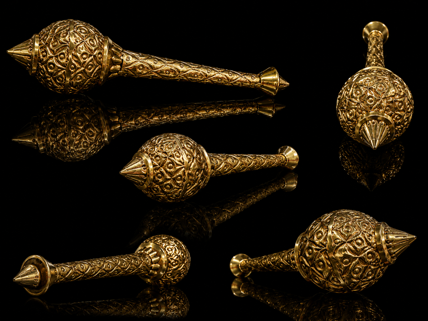 Brass Gada (Mace) of Lord Hanuman — Handcrafted with Intricate Floral Engraving