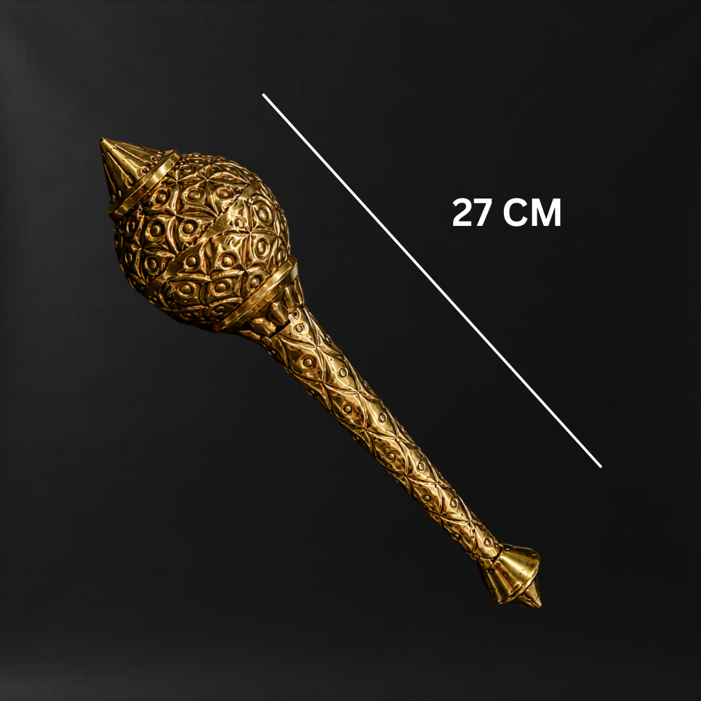 Brass Gada (Mace) of Lord Hanuman — Handcrafted with Intricate Floral Engraving