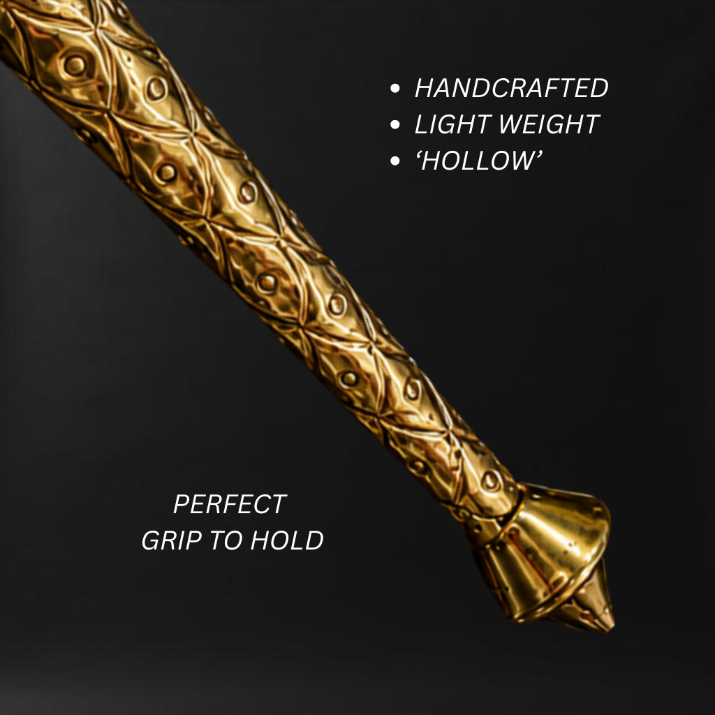 Brass Gada (Mace) of Lord Hanuman — Handcrafted with Intricate Floral Engraving