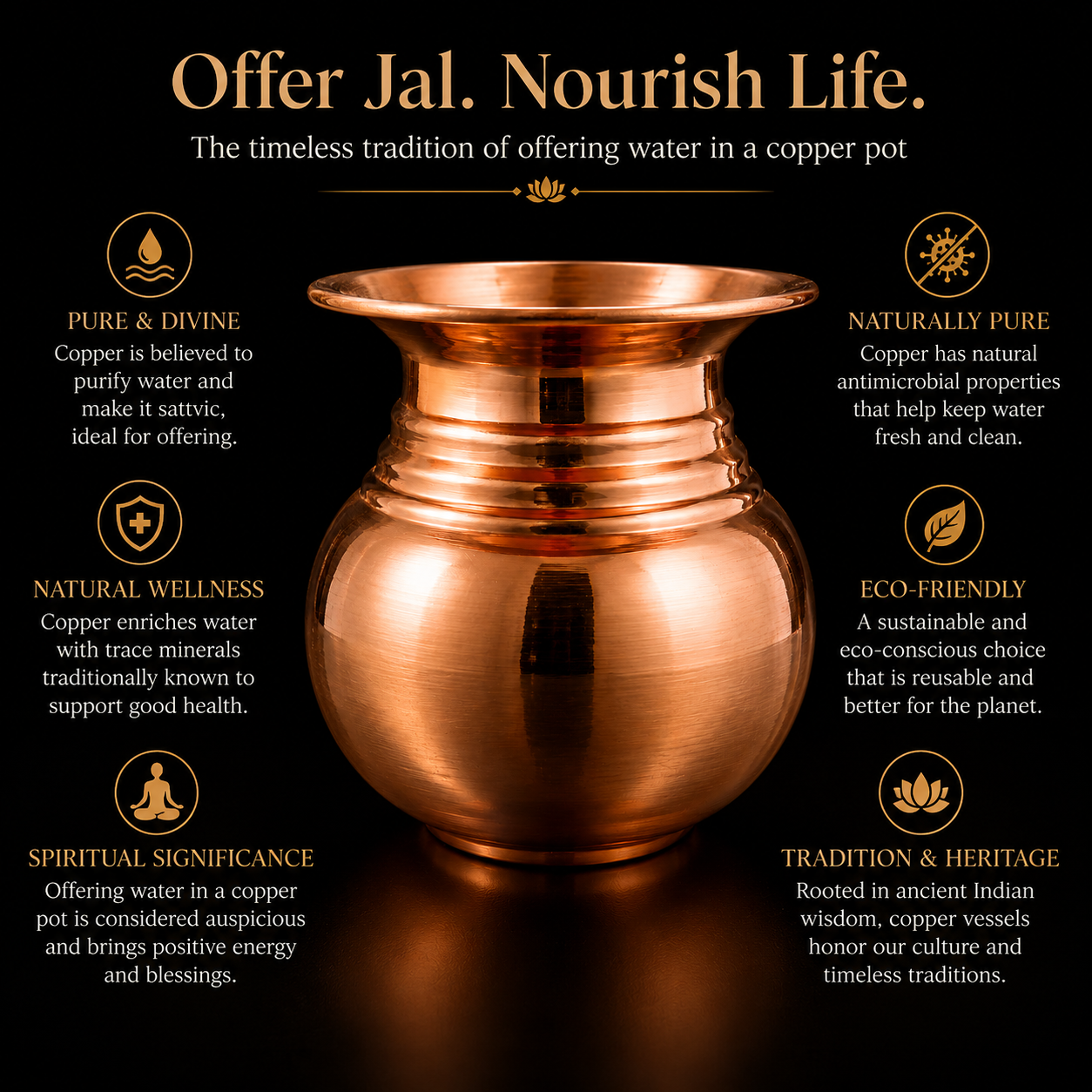 Pure Copper Lota – Traditional Pooja Kalash for Rituals & Wellness